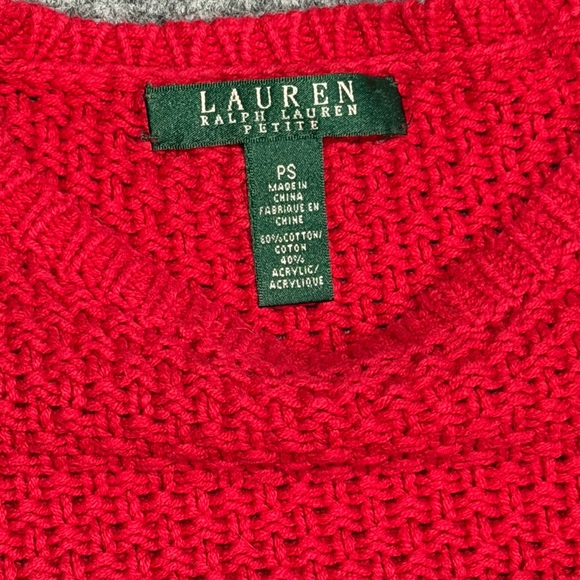 LAUREN Ralph Lauren Petite Small Red Crewneck Mixed-Stitch Sweater PS - Picture 2 of 6